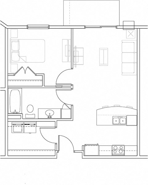 Floor plan for 1 bed, 1 bath, 745 sqft